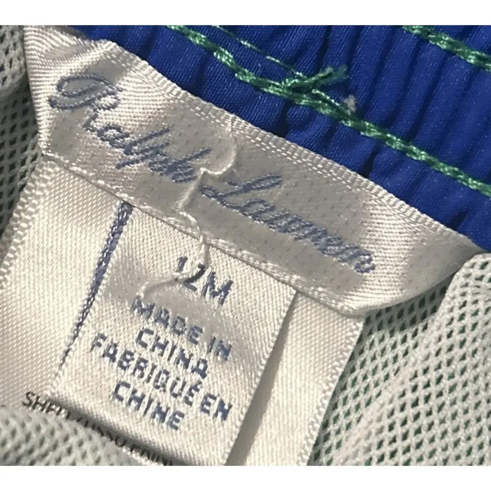 Infant Boys RALPH LAUREN Green W/ Blue Pony Swim Trunks Size 12M *B5